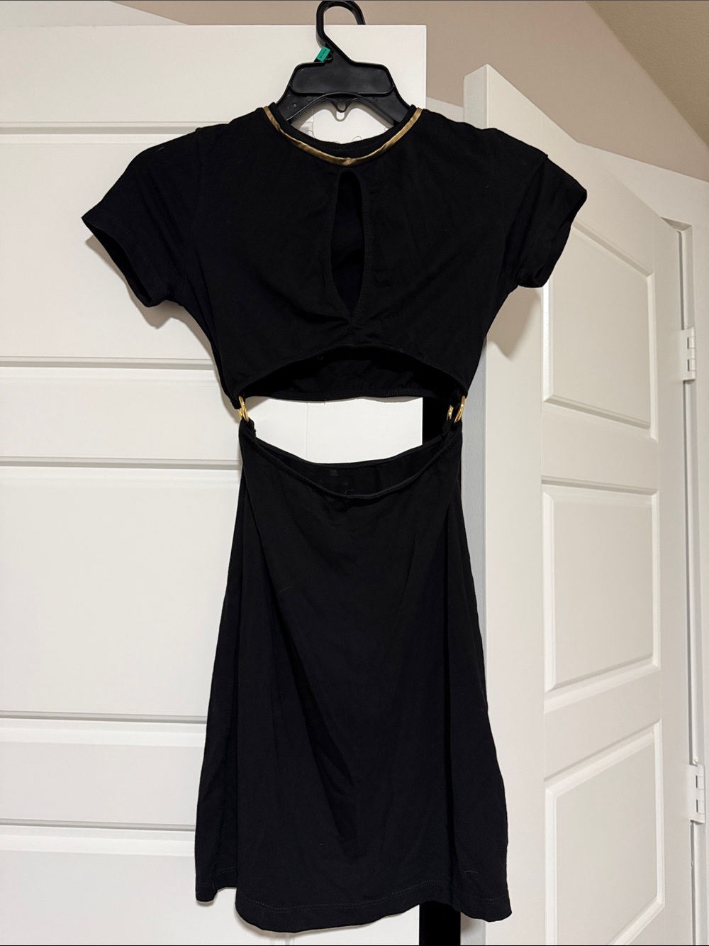Black Cutout Mini Dress with Gold Trim